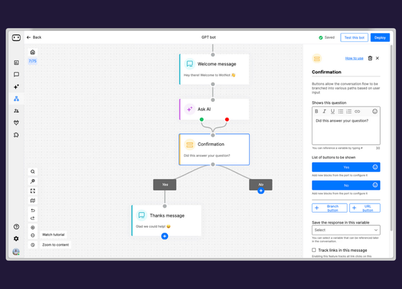 No-code chatbot builder project screenshot